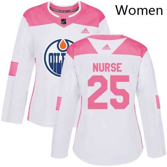 Womens Adidas Edmonton Oilers 25 Darnell Nurse Authentic WhitePink Fashion NHL Jersey